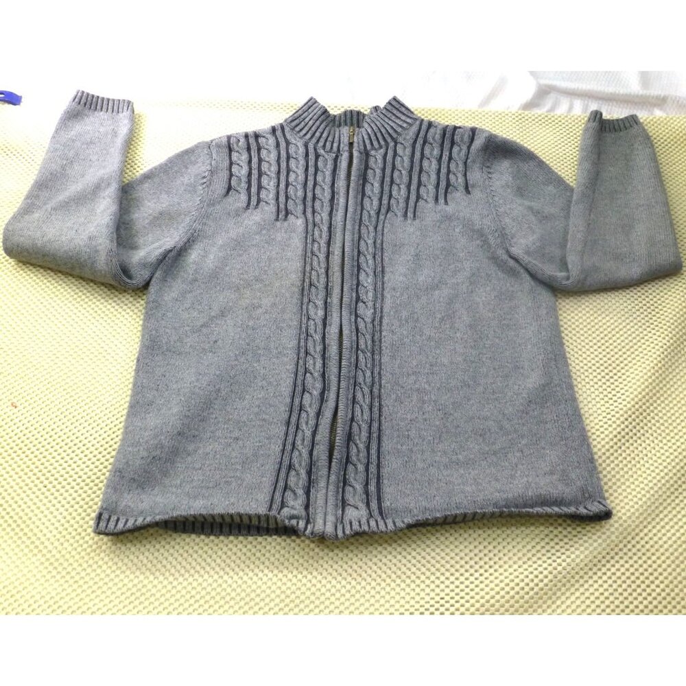 Karen Scott Petite Gray Cotton Cable Knit Zip-Up Cardigan Sweater M Australia